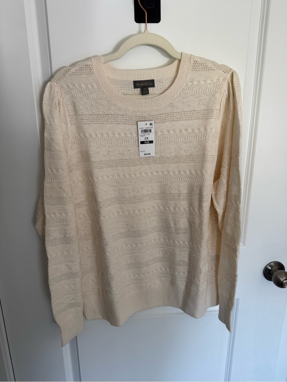 Style & Co. Plus Size 2X Cream Pointelle
Knit Crewneck Sweater - NWT
